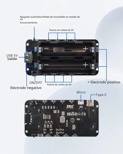Vista 3 de diymore Soporte de batería 1865O doble Li-ion V8 Escudo de batería Micro USB 5V/3A 3V/1A Power Bank Módulo de carga de batería para Raspberry Pi