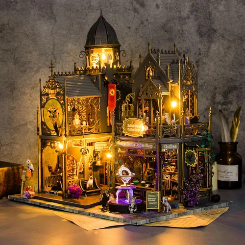 Vista 6 de Kit de casa en miniatura de madera Plustopoy DIY: kit de rompecabezas en miniatura de madera 3D con luces LED, herramientas pequeñas y caja