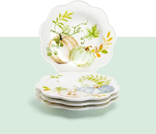 Vista 2 de Potter's Studio - Juego de 4 platos surtidos de 8.5 pulgadas para ensalada/postre de calabaza otoñal