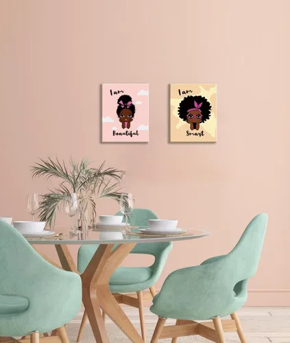 Vista 4 de Lienzo enmarcado para pared, póster motivacional de niña negra, pintura artística de niña afroamericana, arte de pared inspirador de niña negra