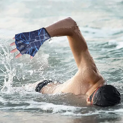 Vista 2 de Guantes de natación de nailon para natación acuática, guantes de malla para entrenamiento acuático, entrenamiento acuático, equipo de mano