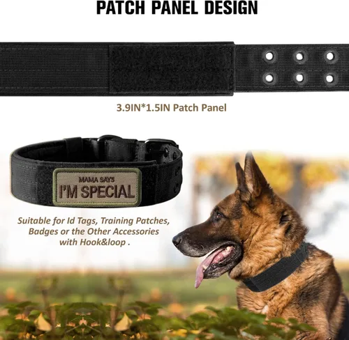 Vista 3 de Collar táctico para perro, collar militar ajustable para perro, collar de entrenamiento de nailon suave con parche, collares de hebilla de metal