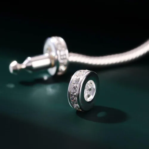 Vista 5 de 925 plata esterlina espaciador encanto grano con CZ transparente para pulseras Pandora Charms