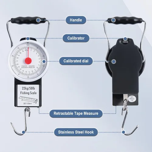 Vista 2 de Goture 2 básculas colgantes de pesca, báscula mecánica de cocina y pesca de peces, báscula de peso portátil multiusos con cinta métrica