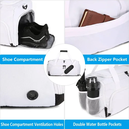 Vista 6 de Sucipi Bolsa de gimnasio para hombres y mujeres, bolsas de viaje pequeñas con compartimento para zapatos y bolsillo húmedo, bolsa ligera de fin