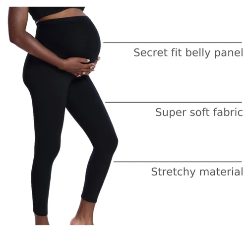 Vista 4 de Motherhood Maternity - Leggings elásticas para mujer, longitud completa, Secret Fit, para el vientre durante el embarazo Negro