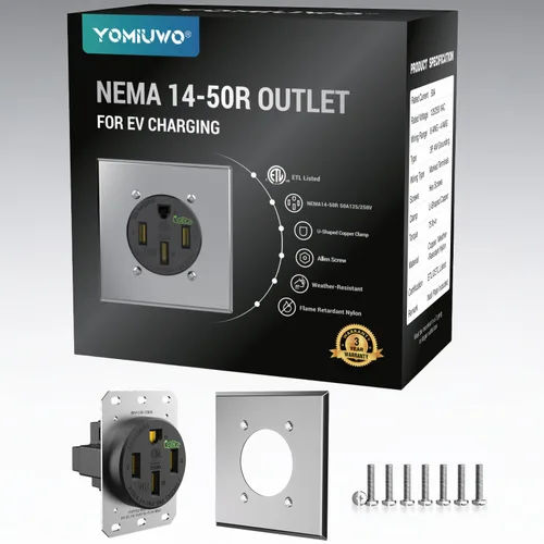 Vista 10 de Receptáculo de carga EV de 50 amperios/salida Nema 14-50 EV con placa de pared: dispositivo de hoja recta resistente, 2.42 "de diámetro, abrazadera