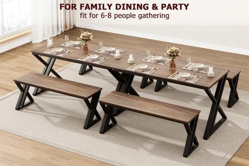 Vista 7 de Gaoman - Juego de mesa de comedor para 4, juego de mesa de comedor con 2 bancos, juego de mesa rectangular de cocina con marco de metal resistente