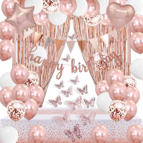 Vista 7 de Decoraciones de fiesta negras y doradas: pancarta de feliz cumpleaños, globos, mantel, cortinas, bolas de panal