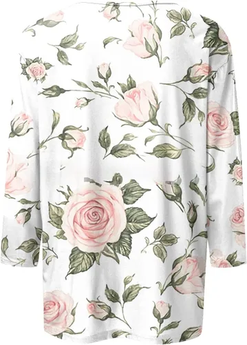 Vista 16 de Camisetas personalizadas para mujer, a la moda, casual, de séptima manga, estampada, cuello redondo, camiseta