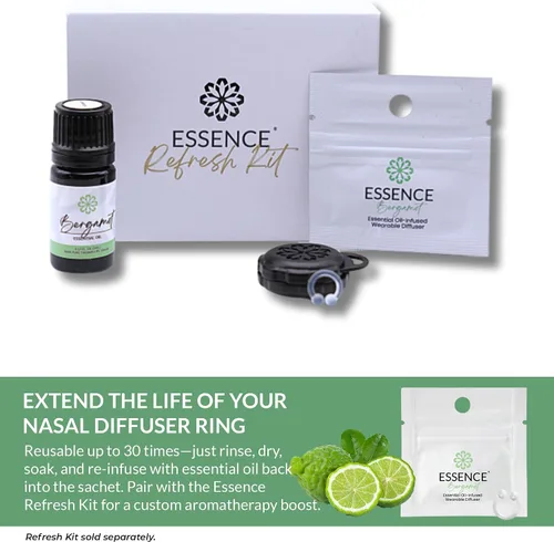 Vista 6 de Essence - Difusor nasal de aromaterapia portátil, anillo de nariz de aceite esencial de bergamota, inhalador de silicona para apoyo del estrés