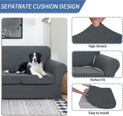Vista 3 de JIVINER Fundas de Sofá de 4 Piezas para Sofá de 3 Cojines Funda Elástica de Sofá con 3 Fundas de Cojines de Asiento Funda Gruesa Ajustada de Sofá
