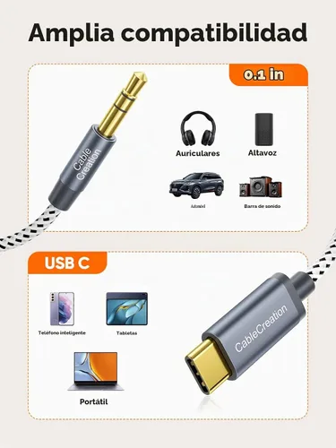 Vista 7 de CableCreation - Cable de audio USB C a conector auxiliar de 0.138 in de 4 pies, cable tipo C a 0.138 in