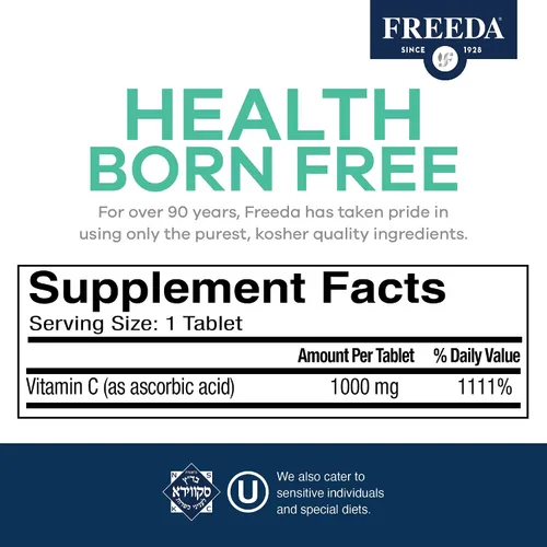 Vista 3 de FREEDA Vitamina C de liberación temporal de 1000 mg, liberación lenta para apoyo inmunológico y antioxidante durante todo el día, suave