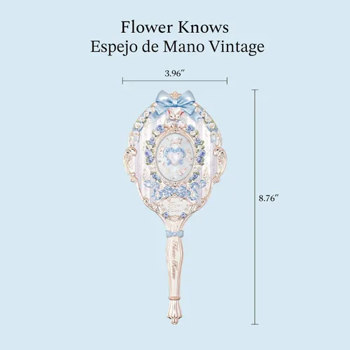 Vista 2 de Flower Knows Espejo de mano de jardín de conejo, espejo de maquillaje Diseño de conejo y rosa de cuento de hadas, mango de fácil agarre, exhibición