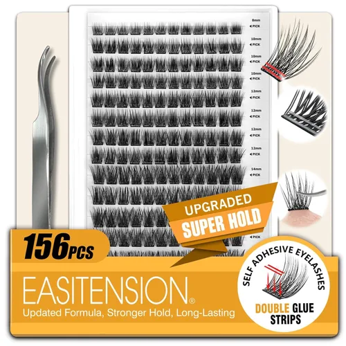 Vista 43 de Extensión de Pestañas DIY, Efecto 3D Pestañas Individuales Adheridas con Pegamento 12 Racimos Conjunto de Pestañas de Volumen, Extensión de Pestañas