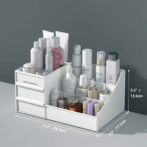 Vista 3 de Organizador de escritorio de maquillaje con cajones, organizador de cuidado de la piel para cosméticos, soporte de tocador para lápiz labial