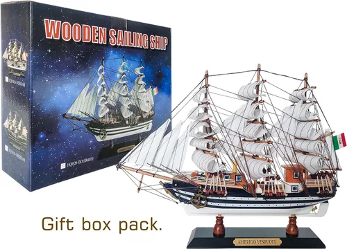 Vista 3 de SAILINGSTORY Modelo de Madera Nave Amerigo Vespucci 1/300 Escala Réplica Detalles auténticos artesanales, decoración náutica, modelo de velero