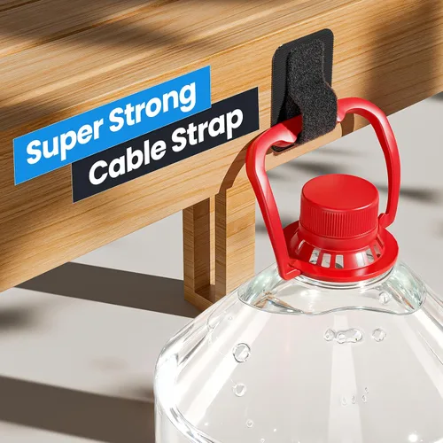 Vista 4 de Gestión de cables debajo del escritorio, 【Capacidad para 15 cables】【Ultra Adhesión】 Correa de cable de gancho y bucle, brida larga ajustable, clip