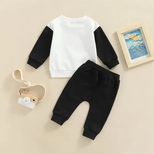 Vista 164 de Ropa de bebé niño 3 6 9 12 18 24M 3T Conjunto de pantalones con capucha patchwork sudadera con capucha pantalones de rayas traje de otoño invierno