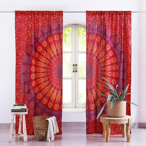 Vista 27 de Popular Handicrafts - Paneles de cortina estilo Indio Hippie Bohemio Hermosa Mandala Multicolor Azul Pavo Real