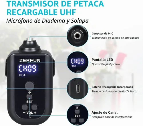 Vista 4 de Sistema de Micrófono Inalámbrico Recargable de 4 Canales Pro, Micrófono de Mano de Metal UHF Auricular Lavalier de Solapa Inalámbrico para Iglesia