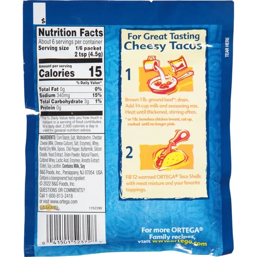 Vista 2 de Ortega Mezcla de condimentos, condimento de tacos con queso, 1 onza