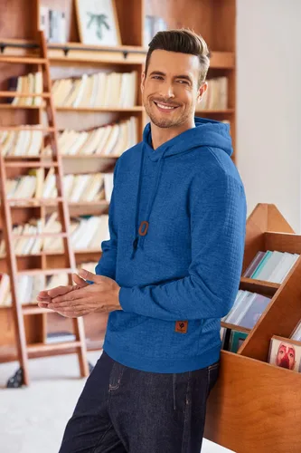 Vista 2 de COOFANDY Sudadera con capucha para hombre, casual, de manga larga, con cordón y punto gofre