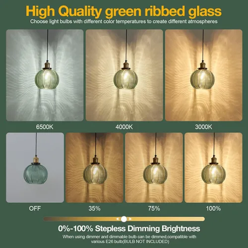 Vista 6 de Lámpara colgante vintage de 7.8 pulgadas, 2 luces, para fregadero de cocina, con vidrio soplado a mano verde, pequeña lámpara colgante para cocina