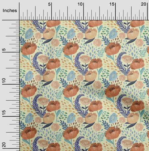 Vista 2 de oneOone Tela de algodón flexible beige flora DIY ropa acolchado tela impresión tela por Yard 40 pulgadas de ancho -L2