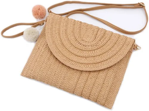Vista 2 de Aphoraeny Bolsos cruzados de paja para mujer, bolsa de paja para playa, bolso de paja, bolso de verano, cartera de paja sobre