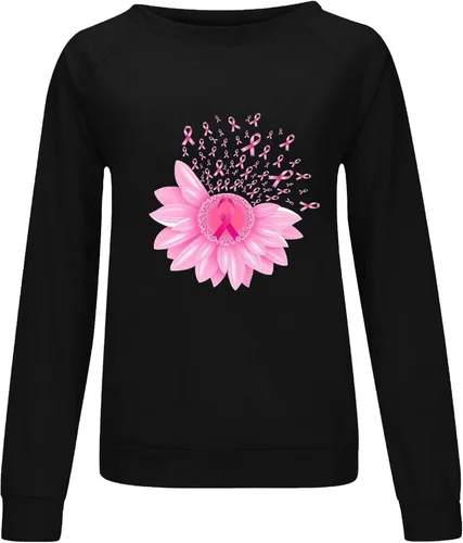 Vista 5 de Breast Cancer Awareness Shirts for Women Pink Ribbon Floral Crewneck Sweatshirt Loose Fit Tops Fall Outfits 2024