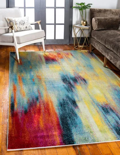 Vista 11 de Unique Loom colección Lyon - Alfombra abstracta y moderna, Polipropileno, Azul (multi/blue)