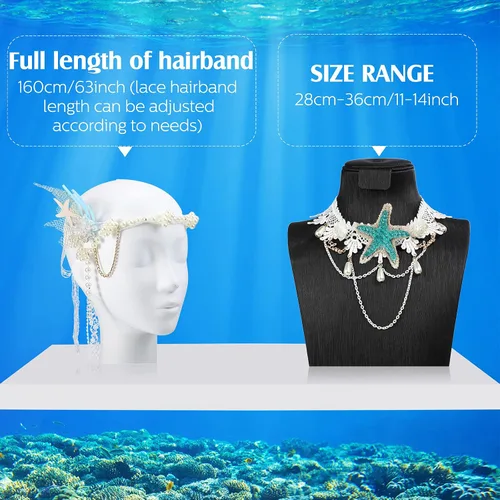 Vista 2 de MTLEE 2 piezas de accesorios de disfraz de sirena, estrella de mar, banda de mar, accesorios para el cabello de sirena y collar de estrella de mar