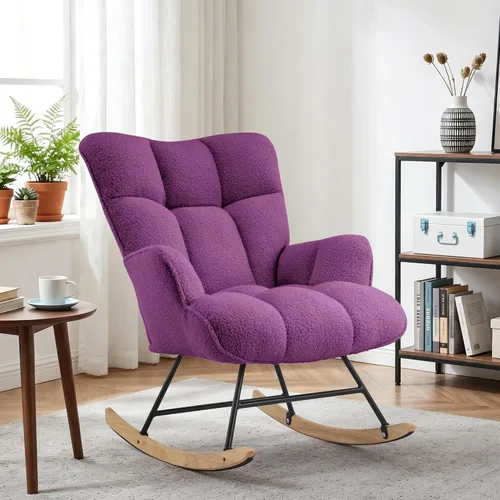 Vista 9 de SAETSFEG - Mecedora tapizada estilo osito de peluche para cuarto de bebé, con respaldo alto, silla de columpio con asiento acolchado, cómoda silla
