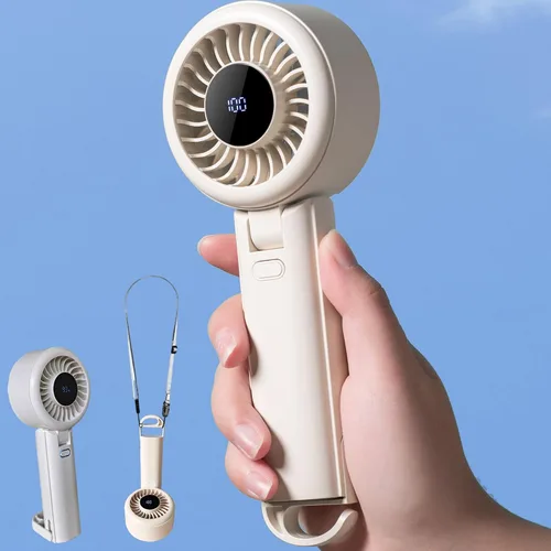 Vista 8 de Ventilador turbo portátil de mano, mini ventilador plegable, ventiladores pequeños, colgar el cuello, batería recargable, 5 ajustes de velocidad