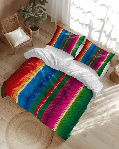 Vista 5 de LooPoP Juego de funda de edredón de 3 piezas mexicano de 3 piezas para cama Queen con 1 edredón y 2 fundas de almohada, fiesta mexicana del Cinco