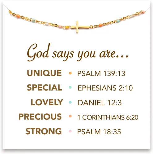 Vista 10 de STORYJEWELLERY Regalos religiosos y cristianos para mujeres, brazaletes con cruz, para bautismo, confirmación y Pascua, regalos para dar aliento a