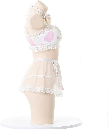 Vista 3 de Pijama de cosplay de vaca para mujer, disfraz sexy de sirvienta japonesa
