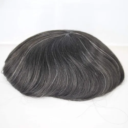 Vista 2 de Peluca de cabello humano natural para hombre, color negro, mezcla de gris, 1B10