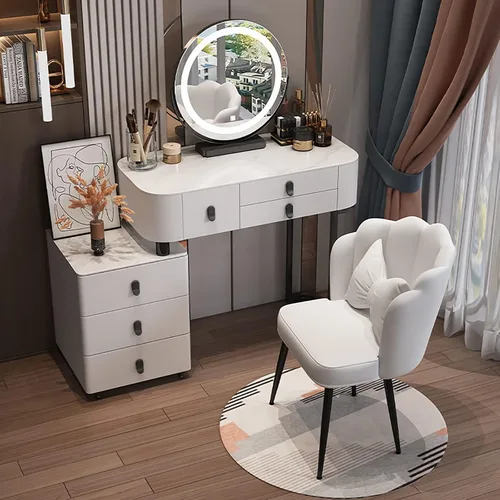 Vista 13 de Escritorio de tocador con espejo iluminado, mesa de tocador de maquillaje con luces, 3 modos de iluminación de color, brillo ajustable, mesa
