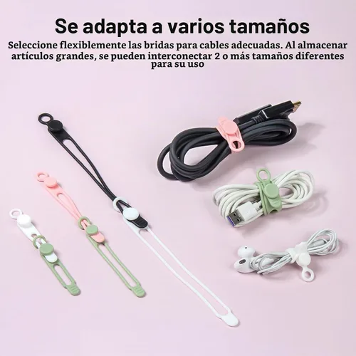 Vista 3 de OneLeaf 30Pcs Organizador de cables, bridas de silicona reutilizables, bridas para electrónica, bridas elásticas multiusos, artículos esenciales