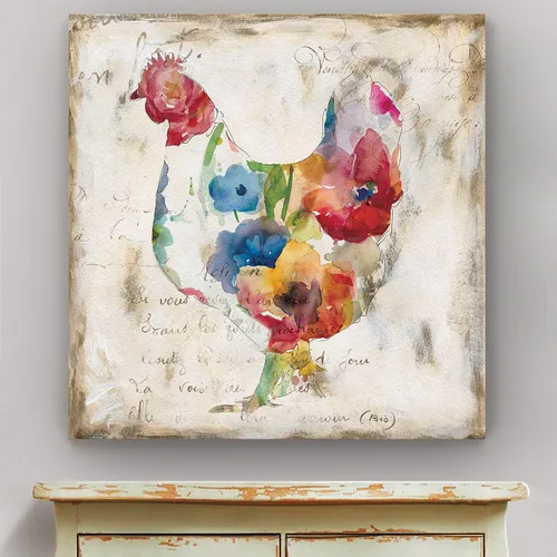 Vista 3 de Renditions Gallery Arte moderno de gallina con flores sobre lienzo estirado para decoración de pared