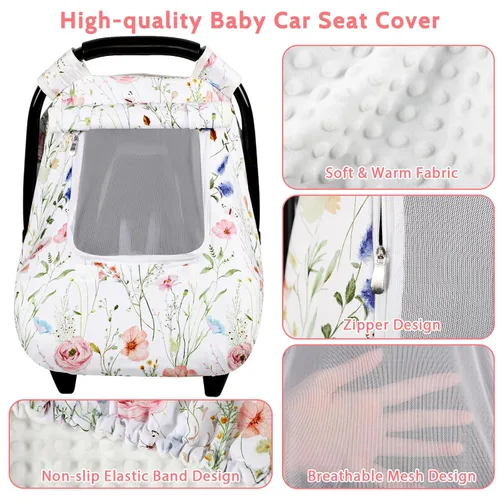 Vista 4 de Funda de asiento de automóvil para bebé, antipatadas, toldo cálido de Minky para asiento de automóvil con ventana de malla, cubierta multiusos que