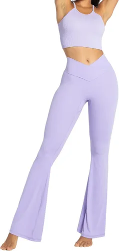 Vista 7 de Sunzel Leggings acampanados para mujer con control de abdomen, cintura cruzada y pierna ancha