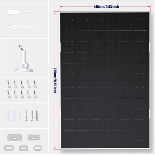 Vista 7 de Zivif Panel solar de 7 W compatible con Eufycam 2C/2C Pro/2/2 Pro/E20/E40/E, cargador solar USB con puerto USB-C, con conector micro USB y enchufe