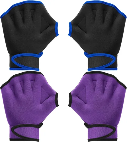 Vista 13 de Sumind - 2 pares de guantes de natación para mujeres y hombres, guantes de neopreno con malla para aeróbicos acuáticos, ejercicio de piscina, Negro