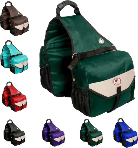 Vista 13 de Bolsa de sillín Majestic Ally para caballos - Bolsa de sillín acolchada, reflectante, impermeable y aislada de nylon con bolsillos y portabotellas
