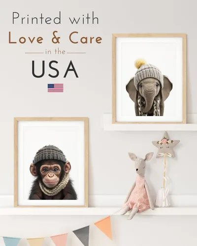 Vista 2 de Elarta Impresiones artísticas de pared de animales de guardería, género neutro para bebés, decoración de safari para niños y niñas
