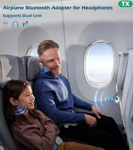 Vista 2 de KAIY Transmisor Bluetooth de avión para TV, receptor de audio inalámbrico 2 en 1 con pantalla y perilla de volumen, adaptador de conector auxiliar